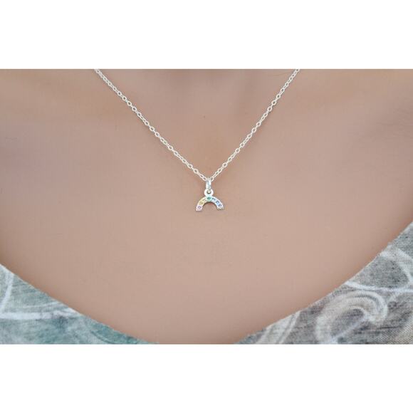 Sterling Silver Tiny Rainbow Charm with Nano Gems Necklace - Picture 4 of 4